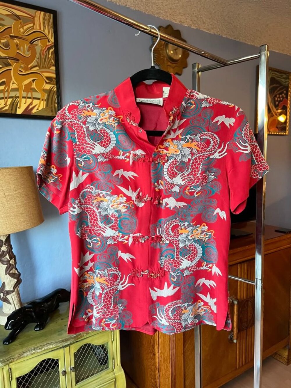 Vintage Avanti Silk Dragon Asian Style Top medium